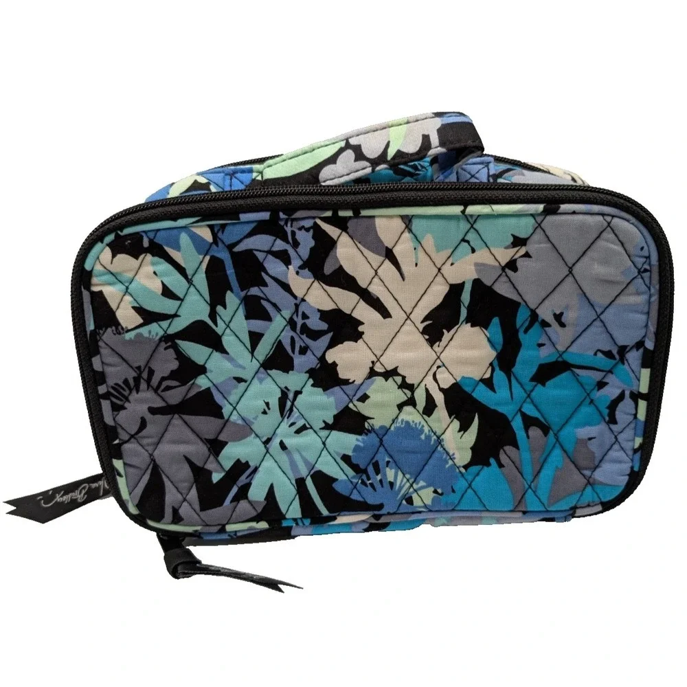 Vera Bradley Camofloral Blue Black Retired Grand Cosmetic Bag Case Zip NEW